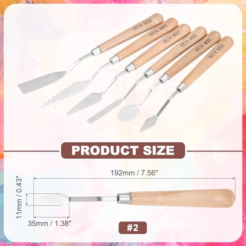 MECCANIXITY HM#2 Palette Knives 11mm Width Stainless Steel Spatula Painting Pallet Knife with Wood Handle for Oil Painting Acrylic Canvas Mixing Spreading - style: HM#2 + 11mm