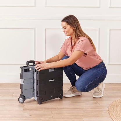 ECR4Kids Universal Collapsible Rolling Utility Storage Cart, Black | Durable plastic, adjustable handle, 40 lb capacity, collapses to 3" thick for storage, rolling wheels for easy transport