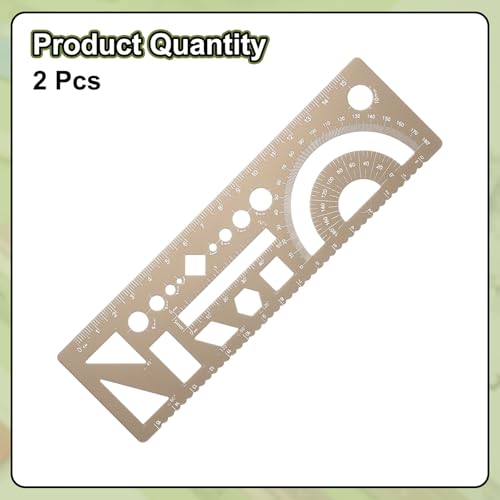 HARFINGTON 2pcs Multifunctional Geometric Rulers 15cm Metric and SAE Aluminum Straight Edge Protractor Angle Math Measuring Ruler Geometric Drawings Templates for Drawing Drafting, Gold - color: Gold