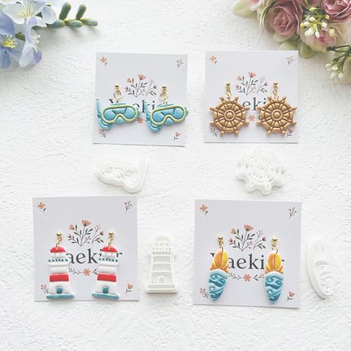 Nautical & Summer Fun Polymer Clay Cutters Set - 9pcs Coastal Shapes Including Lighthouse, Anchor, Ship Wheel, Ice Cream & Sunglasses for DIY Earring Jewelry, Soft Clay Crafts & Scrapbooking - color: Q color