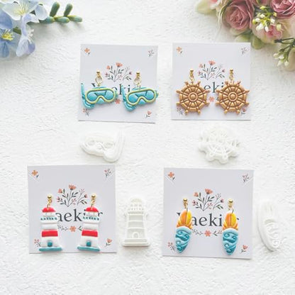 Nautical & Summer Fun Polymer Clay Cutters Set - 9pcs Coastal Shapes Including Lighthouse, Anchor, Ship Wheel, Ice Cream & Sunglasses for DIY Earring Jewelry, Soft Clay Crafts & Scrapbooking - color: Q color
