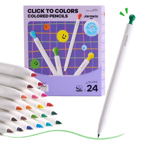 Jar Melo 24 Colors Mechanical Colored Pencils for Kids | Erasable & Sharpener, Unbreakable 3mm Thick Color Leads, Retractable, Triangular Grip, Non-Toxic, Oil-Based, Back to School - style: 24 Colored