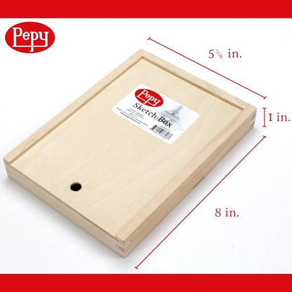 Pepy Sketching and Drawing Set in Wood Carrying Box: 3 Charcoal Pencils, 8 Graphite Pencils, Sharpener, Eraser, and Set of 6 Blending Stumps