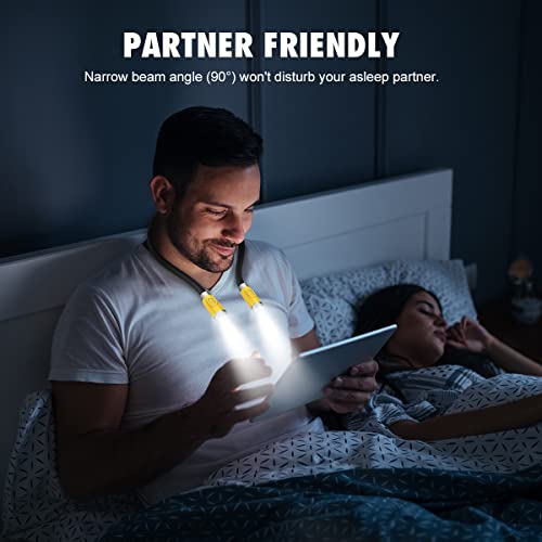 LEDGLE LED Neck Light for Reading Rechargeable Neck Flashlight for Knitting, 3 Adjustable Brightness, Flexible Soft Silicone Arms - for Reading Knitting Crocheting Camping Repairing (Yellow) - color: Yellow