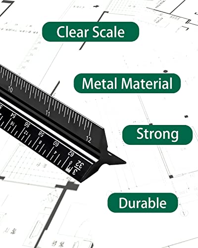 Architectural Scale Ruler 3 Pack Aluminum Triangular Ruler 12 Inch Imperial Metal Scale Ruler for Blueprint Drafting Ruler for Architect, Civil Engineer, Draftsman - size: Architect 3 Packs