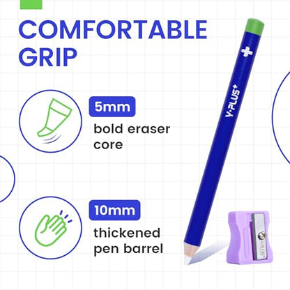Eraser Pen with Sharpener, Fine Detail Erasing, Blue, 3 Pcs - color: Blue