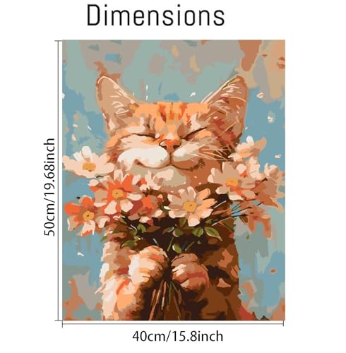 DIY Cat and Flower Paint by Numbers Kits for Adults, Painting by Numbers for Adult & Beginner on Canvas, Animal Oil Painting Kits Perfect for Home Decoration 16x20 Inch - color: MT20922-US, size: Frameless