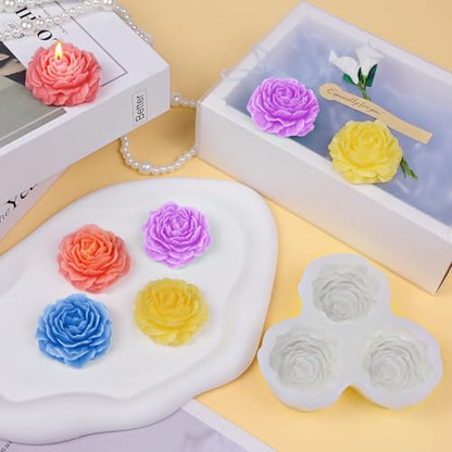 Peony Candle Mold, 3 Cavity Peony Flower Making Mold - color: 3 Cavity Peony Flower Silicone Molds