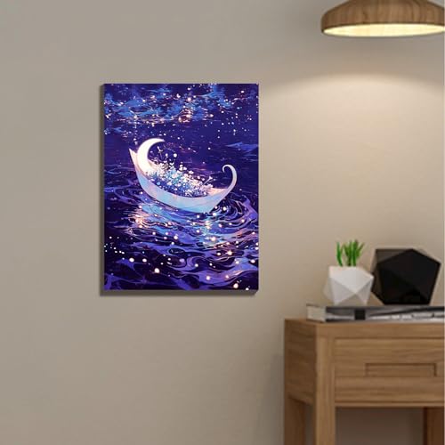 Muzagroo Art Diamond Paintings Kits for Adults 5D Round Full Drill Diamond Art Kits for Beginners Diamond Art Paintings Gem Art Kits Diamond Dots Handcrafts 30x40cm(Moon Boat) - color: Moon Boat