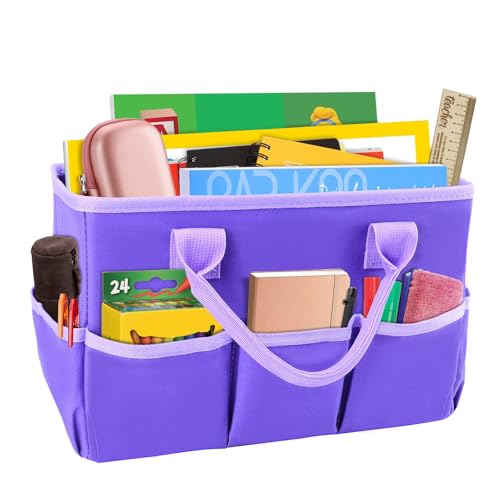 ZKOO Craft Organizer Tote Bag, Portable Art Supply Storage Caddy with 6 Pockets & Removable Divider, Multi-Purpose Teacher Bag for Sewing, Scrapbooking, Office & Travel - Purple, Small - color: Purple, size: Small