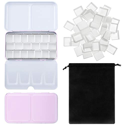 Zonon 51 Pcs Watercolor Paint Palette and Half Pans Set Watercolor Tin Box, Metal Palette Paint Case with Lid Empty with Storage Bag for Travel Artist(Pink) - color: Pink
