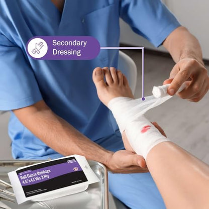 4.5" Sterile Gauze Rolls - 1 Gauze Bandage for Covering and Cushioning Wounds - 4.5" x 4.1 Yards Long - 3 Ply Medical Roll - Good for Primary and Secondary Dressings - size: 1 Count