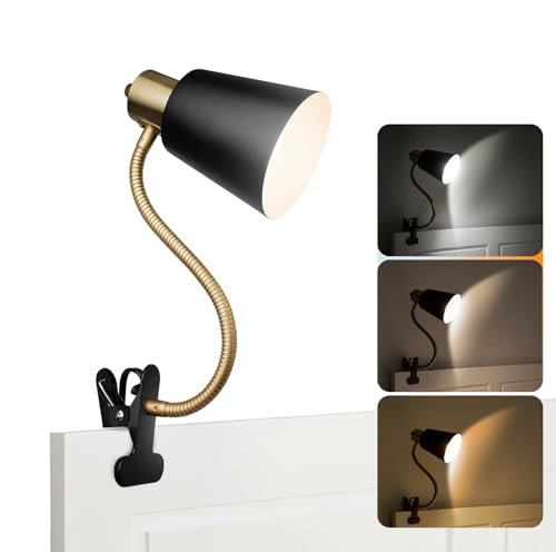 LALISU Desk lamp Eye-Caring Table Lamps 360°Rotation Gooseneck Clip on Lamp - color: Black and Gold