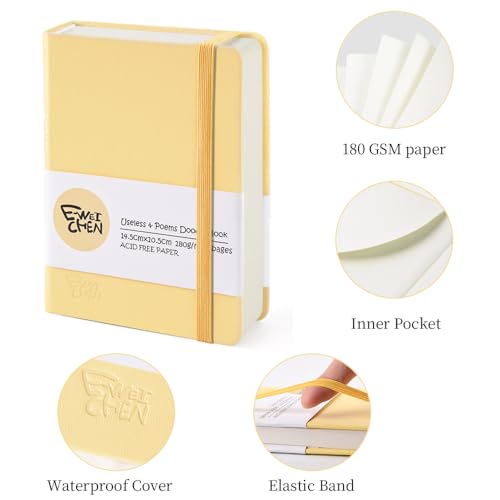5.7x4.1in Hardcover Blank Sketchbook for Drawing 180gsm 96Pages,Yellow - color: PU Cover-5.7x4.1in-Yellow