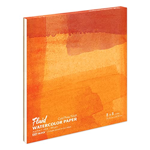 Fluid Watercolor Paper Block, 8 x 8 inches, 15 Sheets, 140 lb (300 GSM) Cold Press Pad for Artist Painting and Wet Media - size: 8 x 8 Block