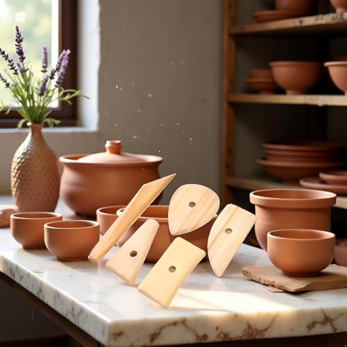 5 Pcs Pottery Clay Sculpting Tools Set,Wooden Pottery Clay Ribs Ceramic Potter Rib Ceramic Clay Sculpting Scrapers Tools Pottery Shaping Trimming Tools Ceramic Pottery Tools