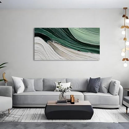 Art 30x60 inch Hand Painted Green and White Textured Oil Paintings Large Modern Abstract Canvas Art Home wall Decoration - color: Dn179