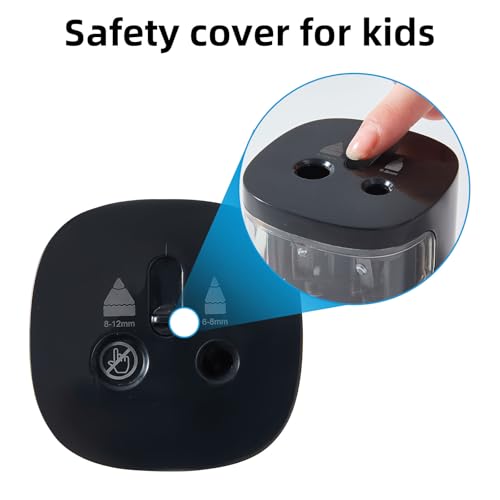 tenwin Electric Pencil Sharpener, Dual-Hole Fit for 6-12mm Pencils - color: Black