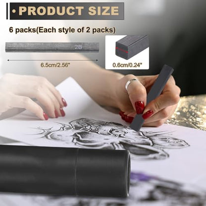MECCANIXITY Compressed Charcoal Sticks, 2H/HB/2B Grade Square Vine Charcoal Sticks Set Art Supplies for Painting Drawing Sketching Shading Artists Beginners(Pack of 6) - style: 2H/HB/2B