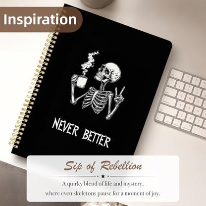 Cute Spiral Notebook journal A4 Aesthetic Pretty Design for Women Girls Kawaii with Pocket, 8.5 x 11 inch, Lined, Skeleton - color: Coffee Skeleton, style: Lined