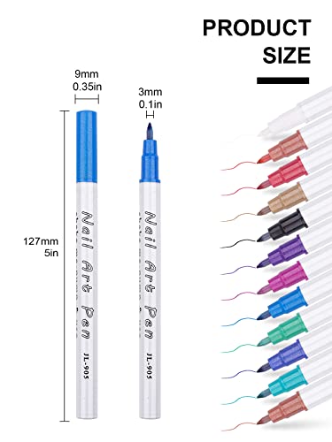 12 Color 3D Nail Art Pens Kalolary Nail Art Markers Graffiti Dotting Pen | Drawing Painting Liner Brush for DIY Nail Art Beauty Adorn Manicure Tools - color: E