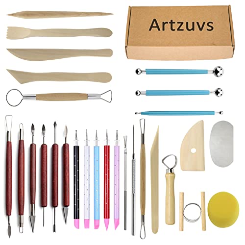Artzuvs Clay Sculpting Tools 28pcs Polymer Pottery Modeling Tools Set for Ceramic Club Crafts,Carving,Sculpture,Shaping, Hobbyists,Artists,Expert