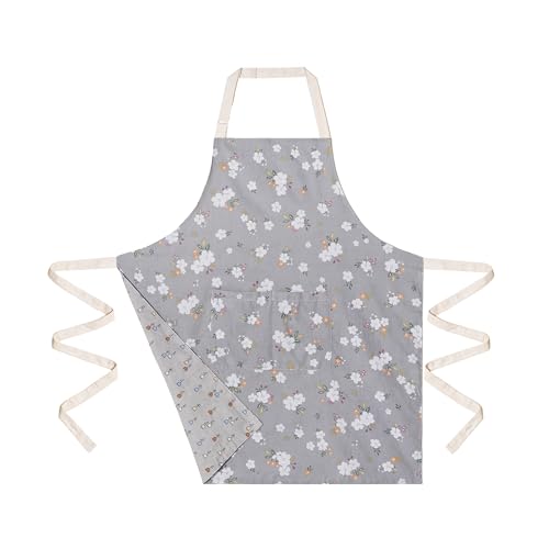 Aoomzoon Kitchen Aprons for Women with 2 Pockets,Double Sided Vintage Adjustable Apron for Gardening Cooking Arting Painting - color: Grey