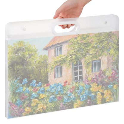 Covzoe Plastic Art Portfolio Case with Handle, 17" x 13" | Clear Waterproof Portfolio Folder, Poster Storage Bag Bulletin Board Holder for Artwork, Drawing Pads, Charts