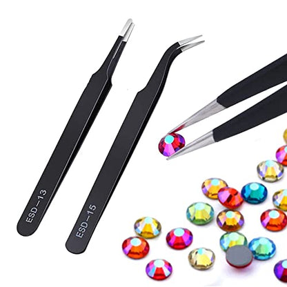 11 Pcs Silicone Resin Mold Tools Set Stirring Needle Spoon Tool Tweezers Precision Kit, Anti-Static Electronics Tweezers Set for Resin Art Crafts,Jewelry Making(Rose Red+White) - color: Rose Red & White & Black