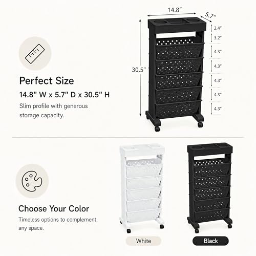 6-Tier Rolling Bookshelf Magazine Rack with Wheels Black - color: Black, size: 6-Tier 30.5"H