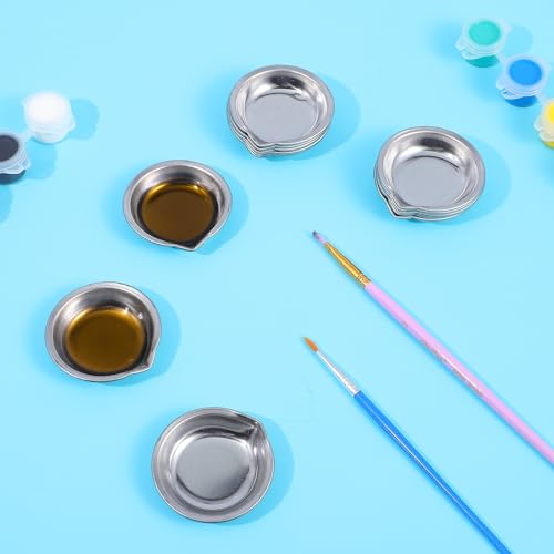 MBAIYO 18Pcs Small Round Paint Trays, Painting Color Palette Paint Mixing Cups 2-inch Stainless Steel Mini Watercolor with Mouth Palette for Modeling Mixing of Various Pigments