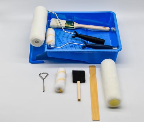12 Piece Home Paint Kit - Brush, Paint Tray, Liner, Roller, Mini Roller Painting Supplies, Foam Brush, House Painting Tray, Painting Tools, Roller and Paint Brushes, Interior Paint Brushes