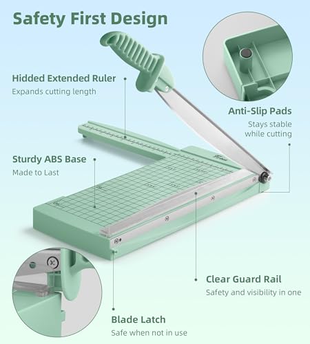 Firbon 12" Guillotine Paper Cutter with Hidden Ruler, Compact Paper Trimmer | 12-Sheet Capacity | Morandi | Dual Scale | Paper, Cardstock & Photo Trimming | Scrapbooking Craft | Office, Home & Studio Use - color: Morandi