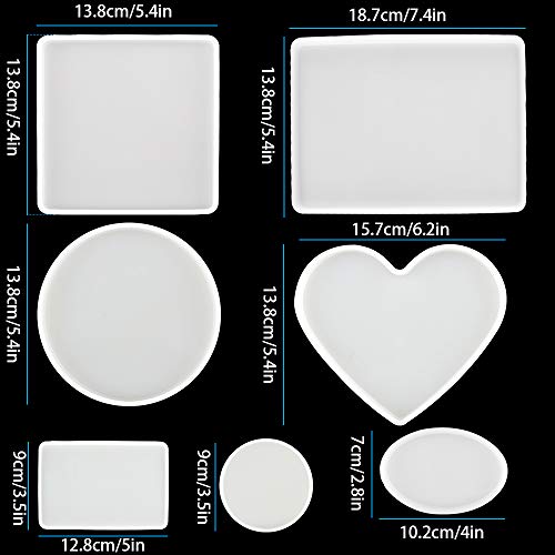 Tomorotec Resin Molds Silicone, 7 Pack Epoxy Casting Mold for DIY Coaster | Assorted Shapes Including Heart And Ellipse, Smooth Non-Stick For Easy Release, BPA-Free