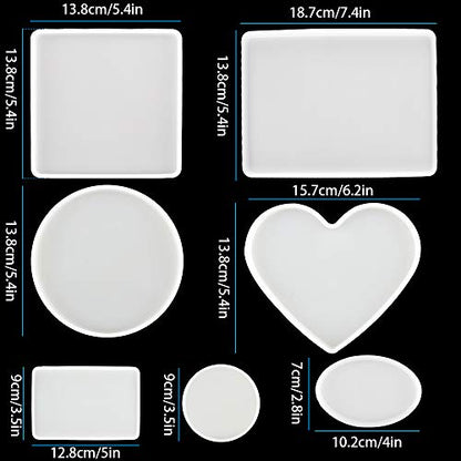 Tomorotec Resin Molds Silicone, 7 Pack Epoxy Casting Mold for DIY Coaster | Assorted Shapes Including Heart And Ellipse, Smooth Non-Stick For Easy Release, BPA-Free