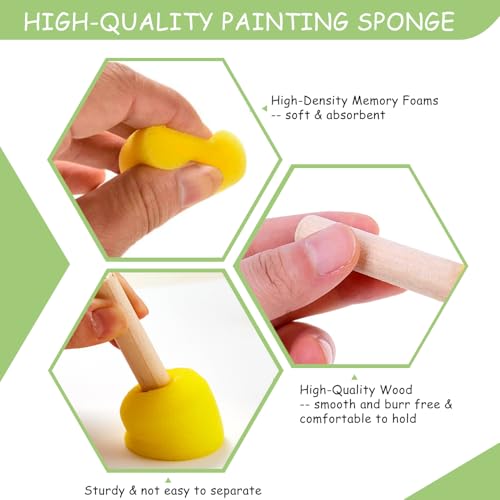 100 Pcs Round Paint Sponges Set, 5 Sizes Sponge Brushes for Painting, Sponge Paint Brushes for Acrylic Painting, Wooden Handle Craft Sponges for DIY, Crafts and Kids Arts - style: 100 Pcs Yellow
