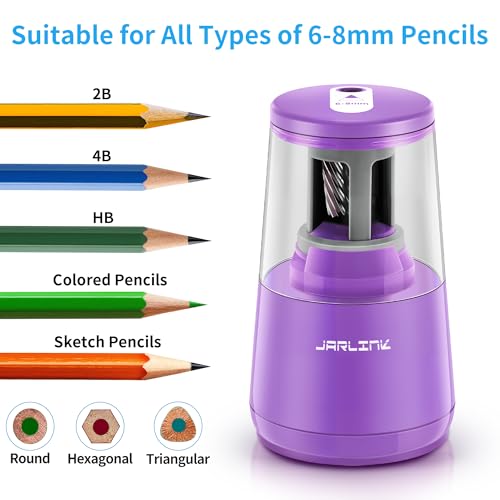 JARLINK Electric Pencil Sharpener, Heavy Duty Helical Blade, Auto Stop - color: Purple