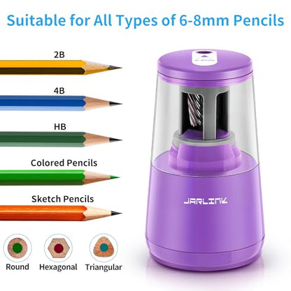 JARLINK Electric Pencil Sharpener, Heavy Duty Helical Blade, Auto Stop - color: Purple