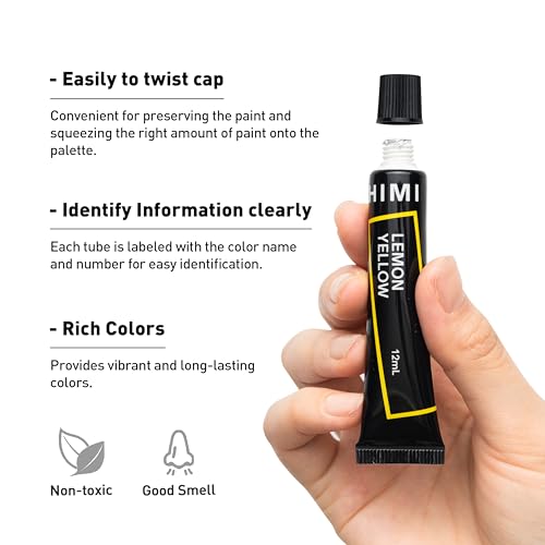 HIMI Acrylic Paint Set,18 Colours, 12ml Tubes,High Viscosity Water Based Paint, Art supplies for Painting Canvas,Fabric,Wood And Paper - color: 18 Colors