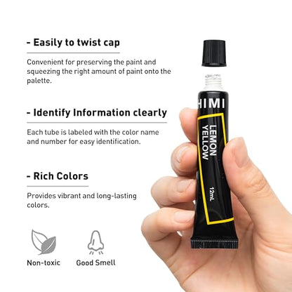 HIMI Acrylic Paint Set,24 Colours, 12ml Tubes,High Viscosity Water Based Paint, Art supplies for Painting Canvas,Fabric,Wood And Paper - color: 24 Colors