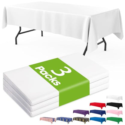 Pureegg Plastic Table Cloth Disposable 3 Pack, 54x108 Inch Rectangular Table Cloth, Leakproof Table Cover for Parties, Picnic, Weddings, White - color: White, size: 54" X 108" Rectangle