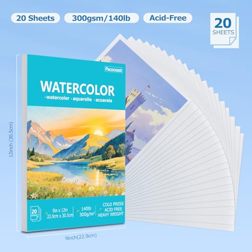 Pacocoast Watercolor Paper, 9"X12" Cold Press Water Color Paper Pad,Teal - color: Teal, size: 9" x 12"