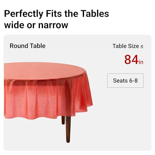 Auros 10-Pack Red Plastic Table Cloth, 84" Round Disposable Table Cover | Waterproof, Spill-Proof & Throw Away Table Cloth, Easy Cleanup for Party, Birthday, Wedding, Graduation, Picnic, Party Red - color: Party Red, size: 84" Round