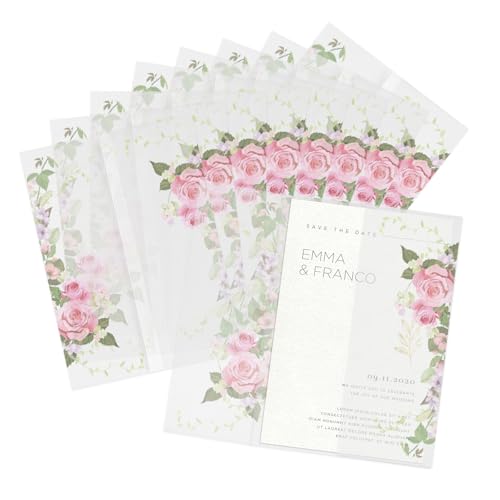 Goefun 50 Pack 5x7 Pre-Folded Vellum Jackets 5x7 with Pink Rose Pattern - color: pattern-pink rose, size: 5x7-50pcs