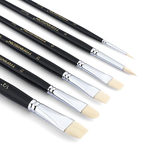 Transon Paint Brush Set 6pcs Art Painting Flexible Bristle for Acrylic Watercolor Gouache Oil Leather Canvas and Face Painting - size: size 2