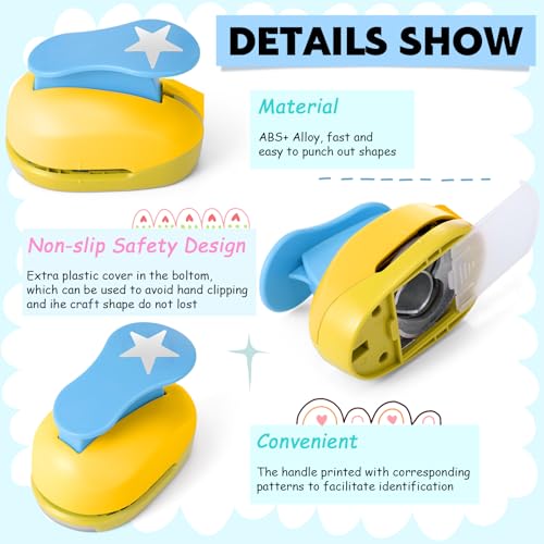 CHENGU Hole Punches 6 Shapes with Cardstock for Kids,Fresh Style,1 Inch | Paper Punchers Ideal for Scrapbooking Card Making, Star, Circle, Bow, Butterfly, Flower, Classroom Craft Supplies - size: 1 Inch, style: Fresh Style