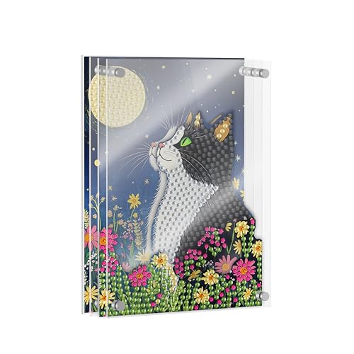 SKRYUIE DIY Acrylayers Diamond Art Kits for Adults, Cat Multi-Layer Acrylic Diamond Painting Kits, 4-Layered Magnetic Stand-Up Tabletop Decor, Unique Multi-Dimensional Craft Gift 4x6 Inch A18 - color: Colorful-18