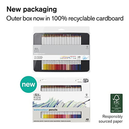Winsor & Newton Studio Collection, Watercolour Pencil Tin, 48 piece | Highly pigmented, Wax-Based, Can be Used Wet/Dry, Add Water & Brush to Create Painterly Effects, Break-Resistant Points. - style: 48 Waterclour Pencil Tin