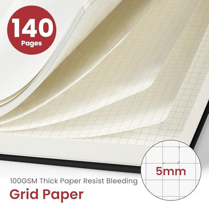 Taja Graph Spiral Journal Notebook for Women & Men, 140 Pages, Graph Paper Hardcover Notebook for Planning & Tracking, Journals for Graphing, A5(5.7" x 7.9") – Black - color: C.Black, style: c-Graph