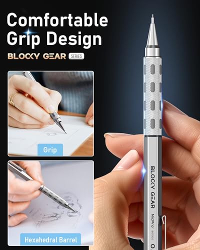Nicpro 22PCS Black Metal Mechanical Pencils Set + 40PCS Art Mechanical Pencils Set with Leather Bag